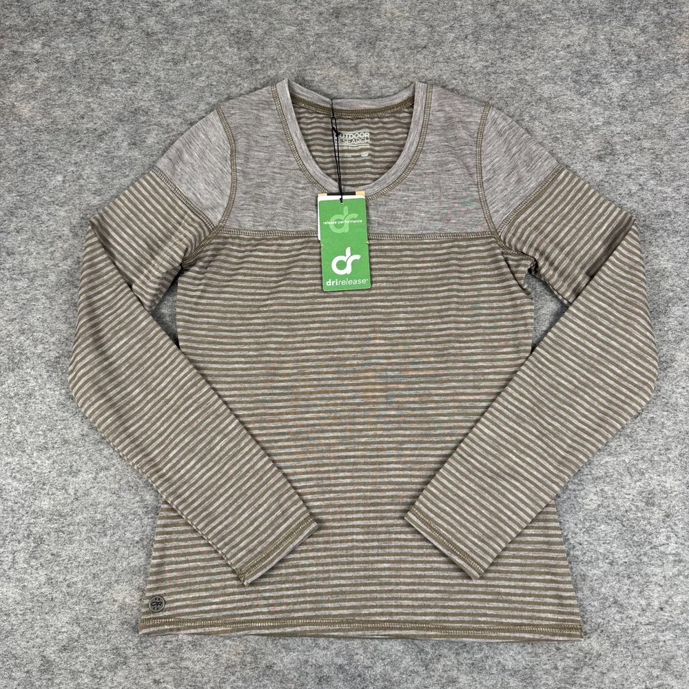 Outdoor Research Umbra Crew Long Sleeve Shirt Brown Striped Tencel Womens XS